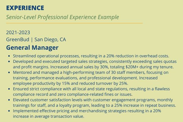 General Manager Professional Experience